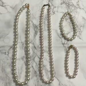 2 sets of Faux Pearl Necklaces & Bracelets